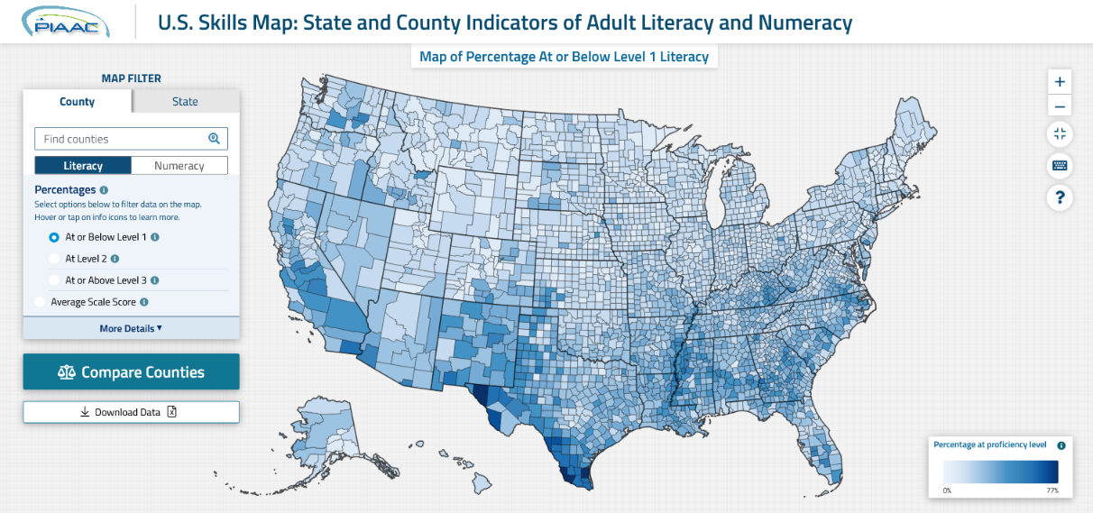 New Tool Maps Literacy and Numeracy Skills Across U.S. States and