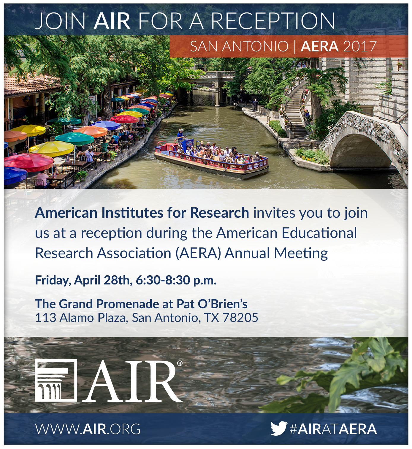 AERA 2017 Reception invitation flyer
