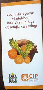 Image of brochure showing orange-flesh sweet potatoes in Tanzania