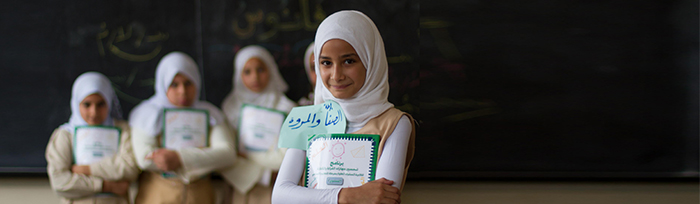 Girl in classroom in Egypt