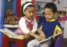 preschoolers with books
