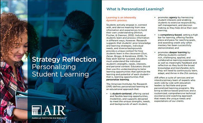 Image of personalized learning strategy reflection cover