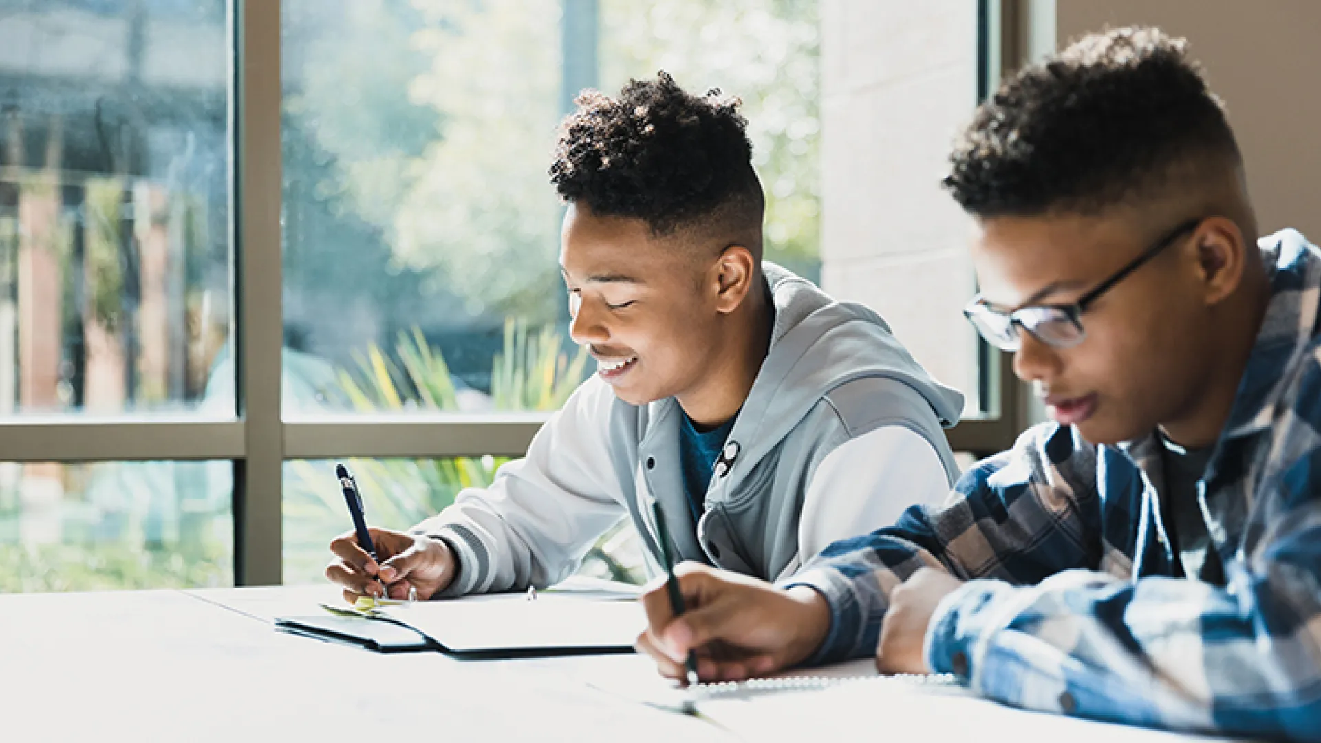 High school students studying together