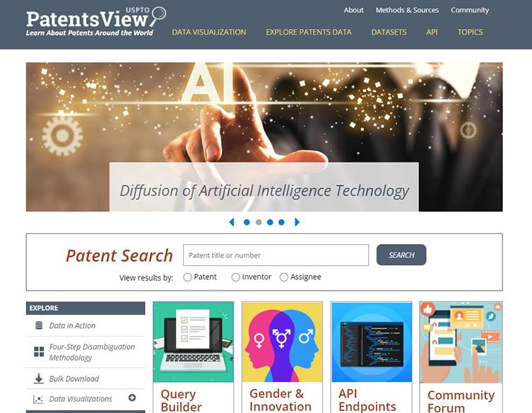 Screenshot of PatentsView