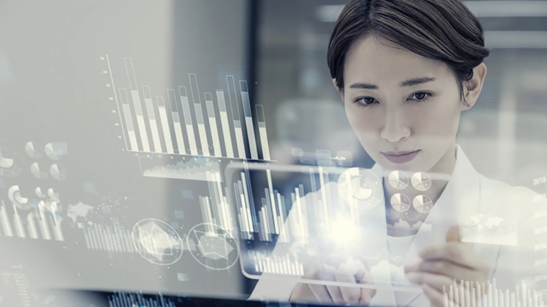 Woman researcher working with data