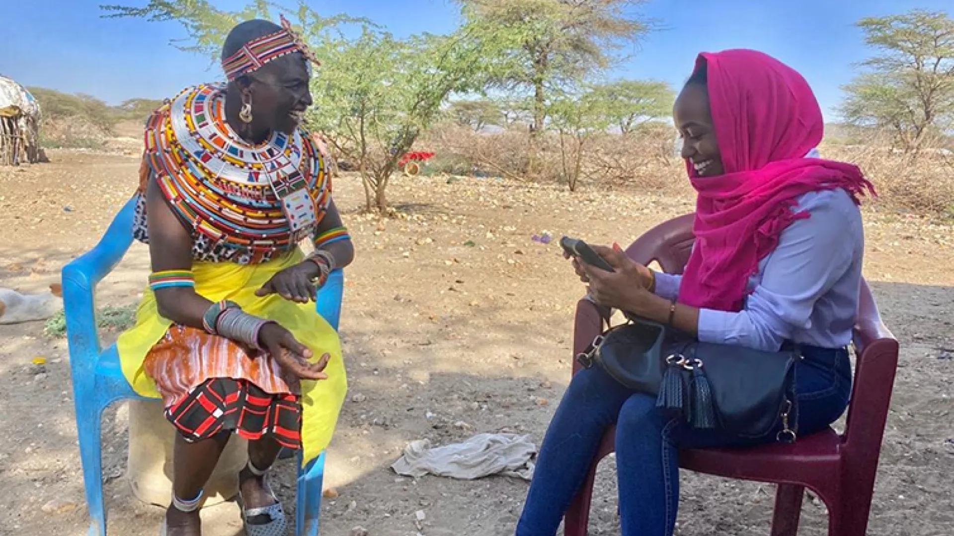 AIR data collector interviews a respondent in Samburu, Kenya as part of the PREG project