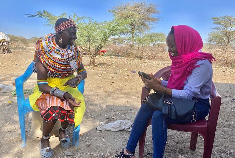 AIR data collector interviews a respondent in Samburu, Kenya as part of the PREG project