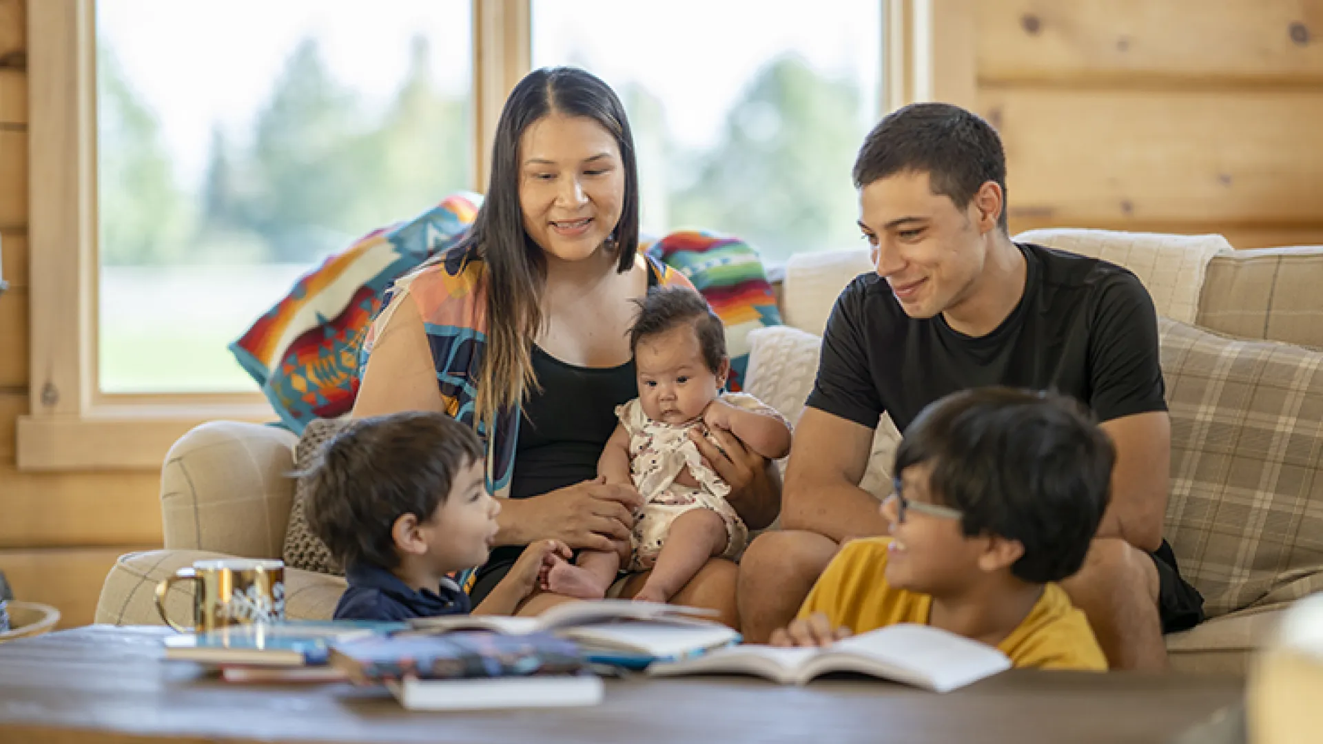 American Indian family with small children at home