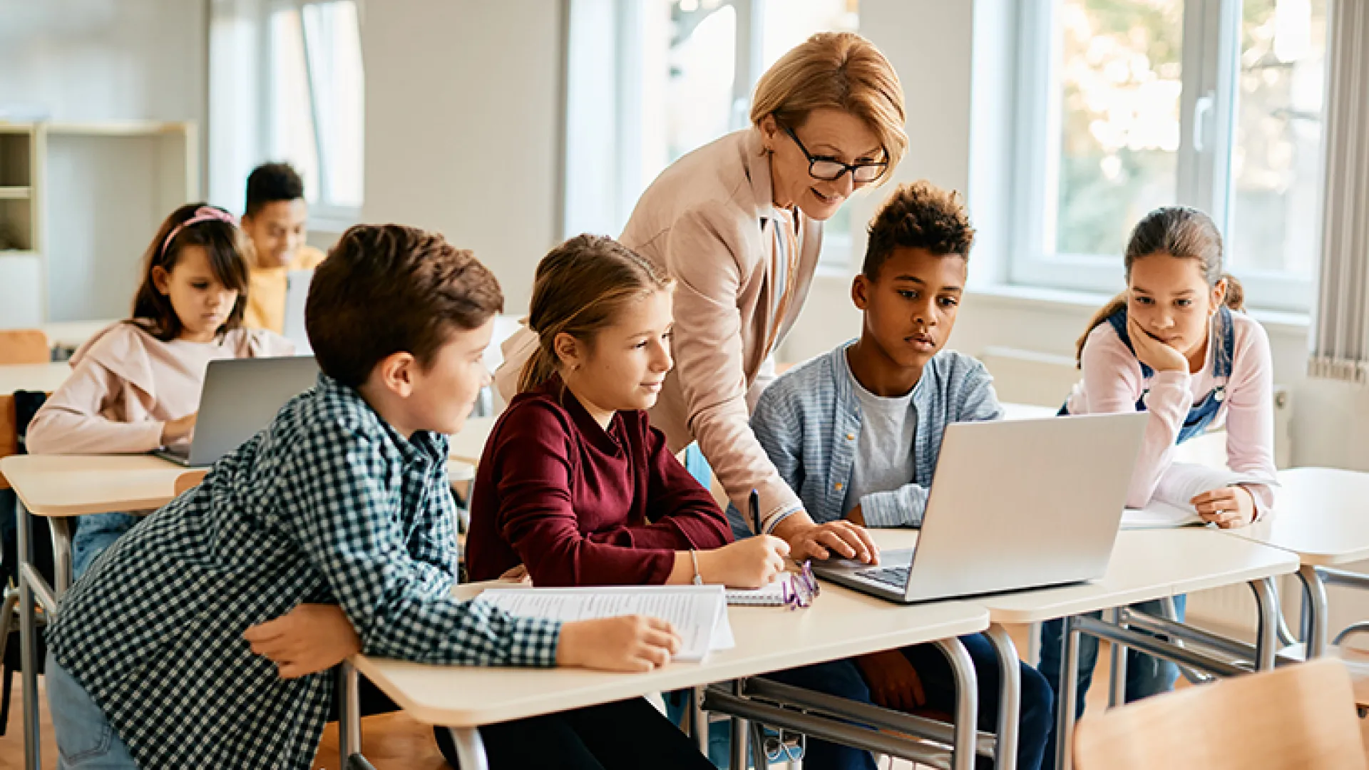 Teacher with elementary school students