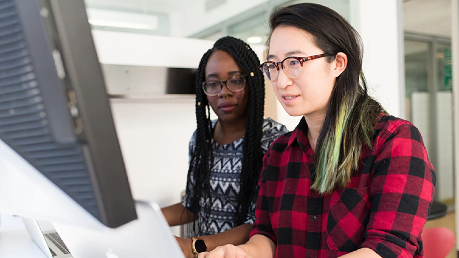 Women working at a computer