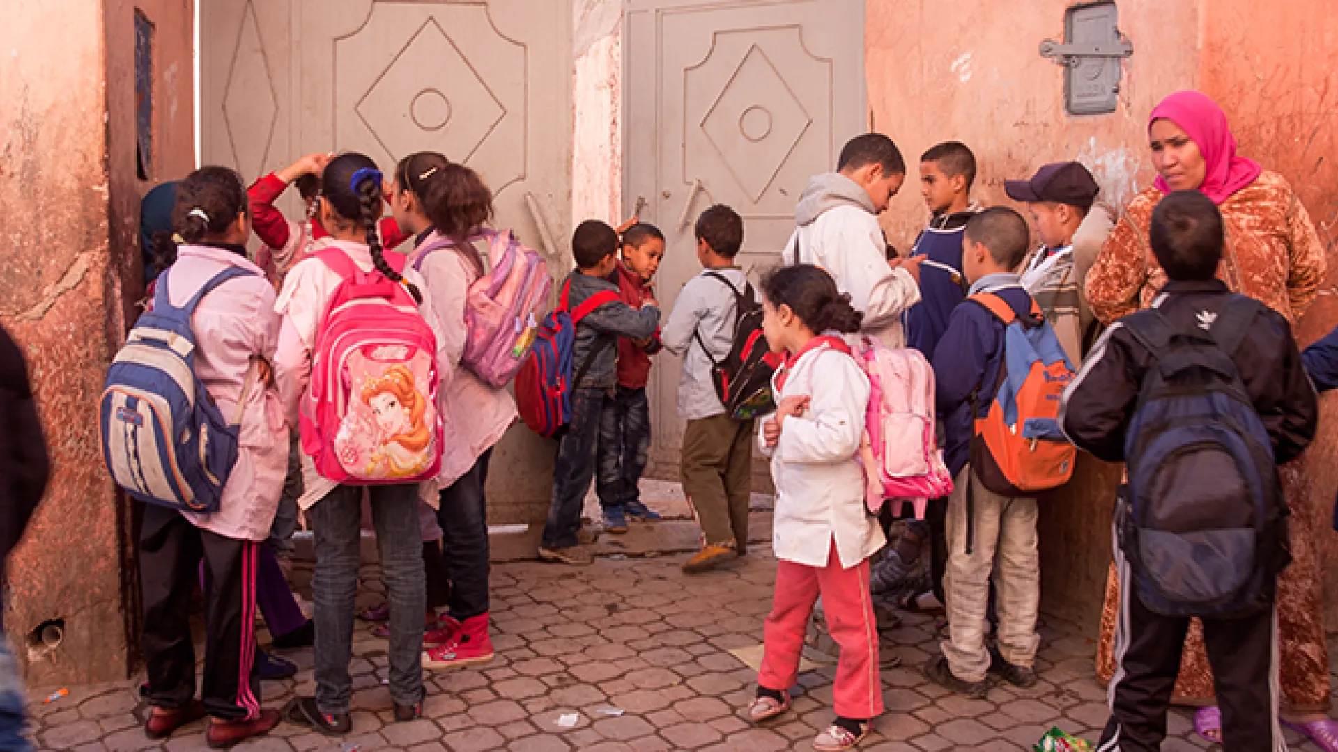 Primary school children with teacher