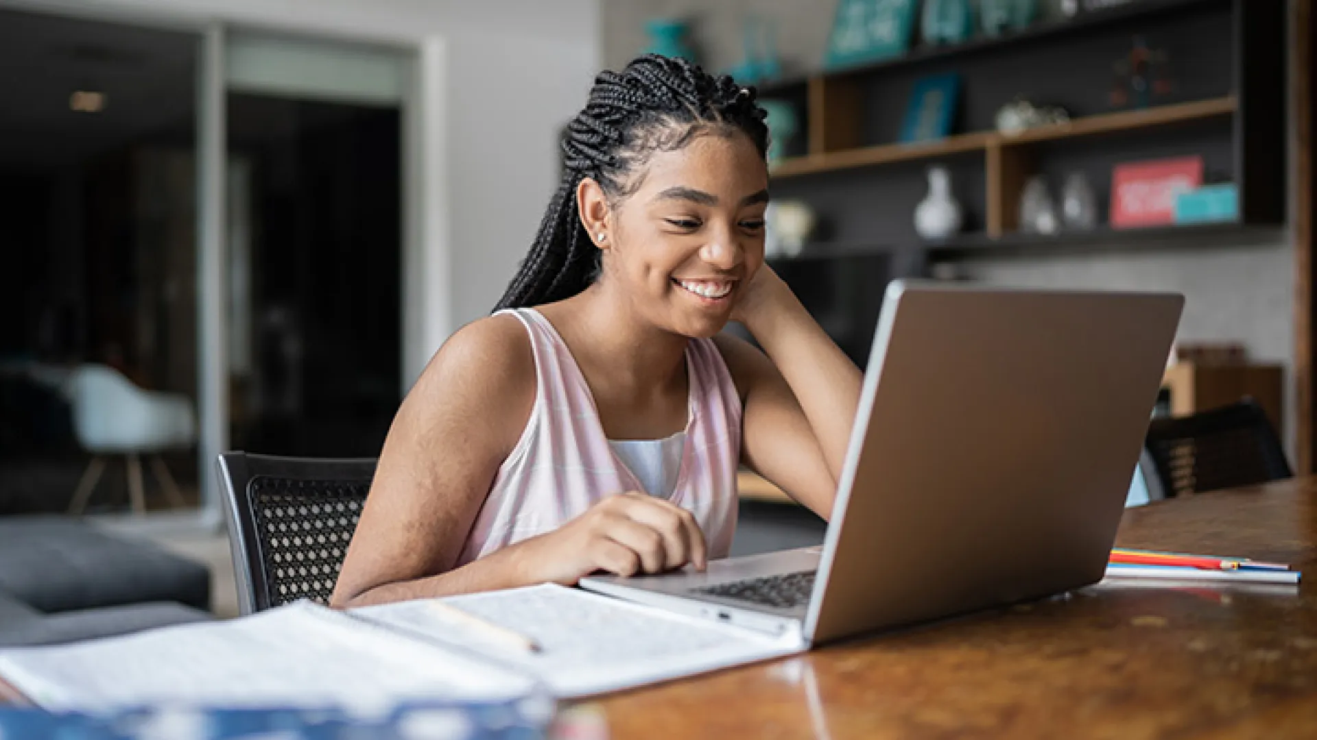 Girl working at laptop