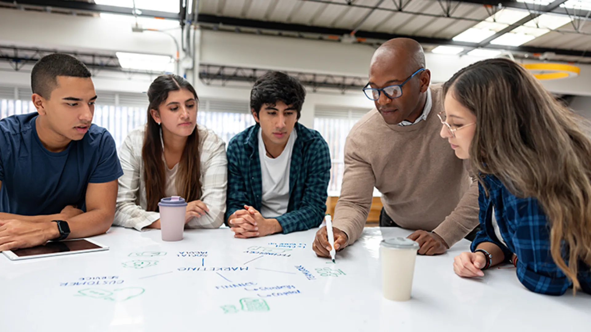 Teacher with apprentices as whiteboard table