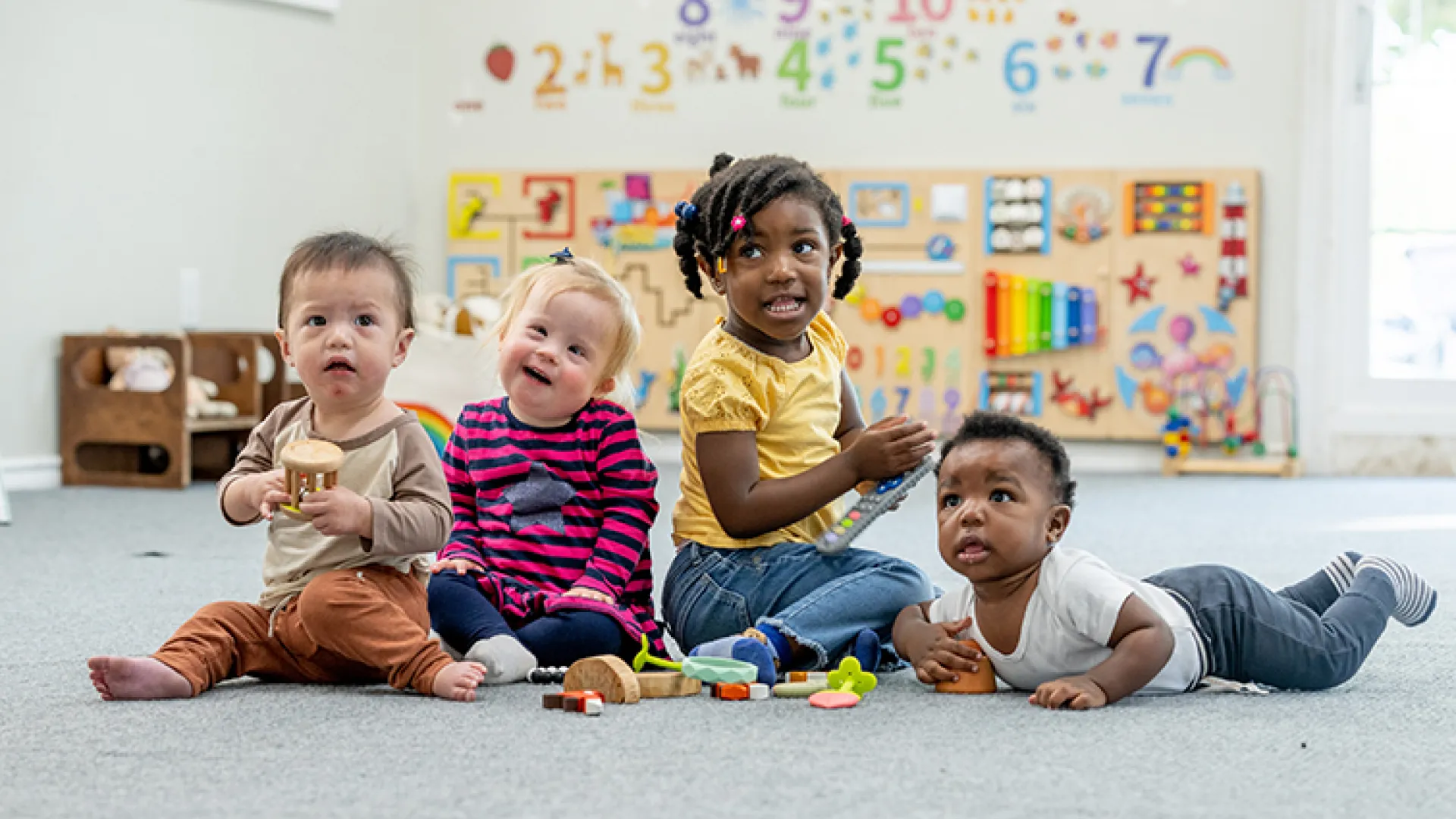 Diverse preschoolers in a classroom