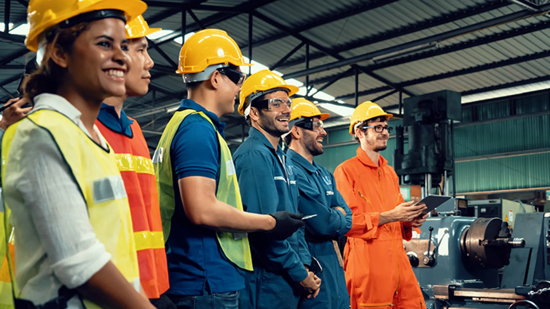 Smiling factory workers