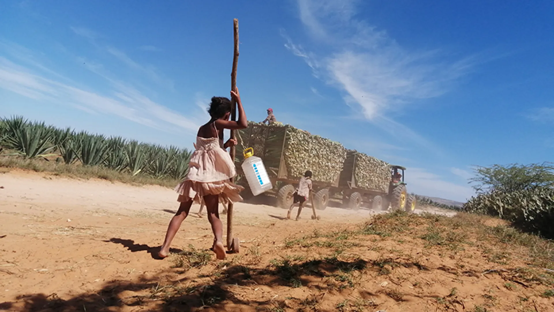 children walking down a road in rural Madagascar