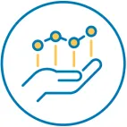 Icon showing hand holding data points