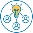 Icon showing a lightbulb and people