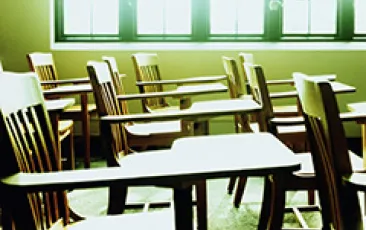 empty desks in a classroom