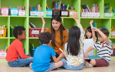 Image of teacher and young students 