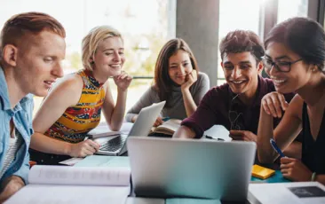 College students studying in library