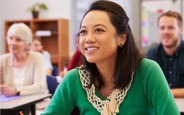 Adult college student in classroom