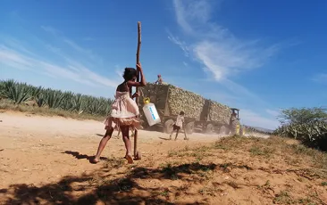children walking down a road in rural Madagascar