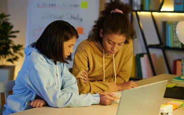 High school students doing math homework