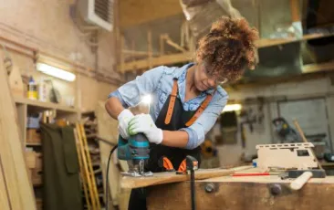 Student in woodworking class.