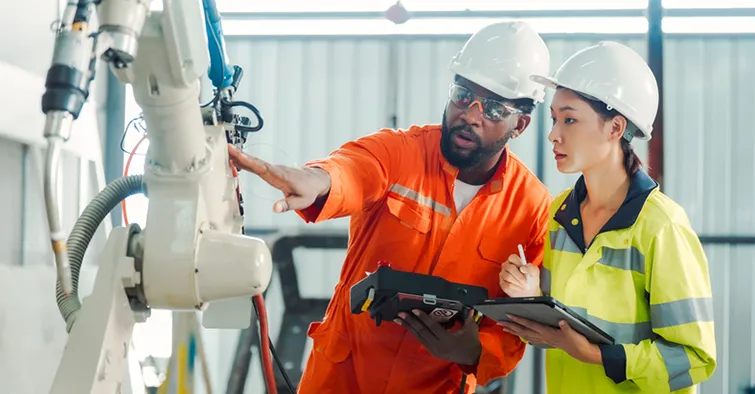 Supervisor and trainee in factory