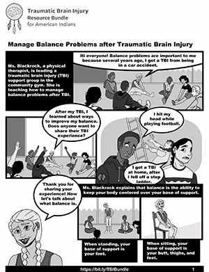 infocomic thumbnail about managing balance after tbi