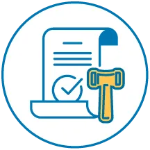 Icon depicting document and gavel