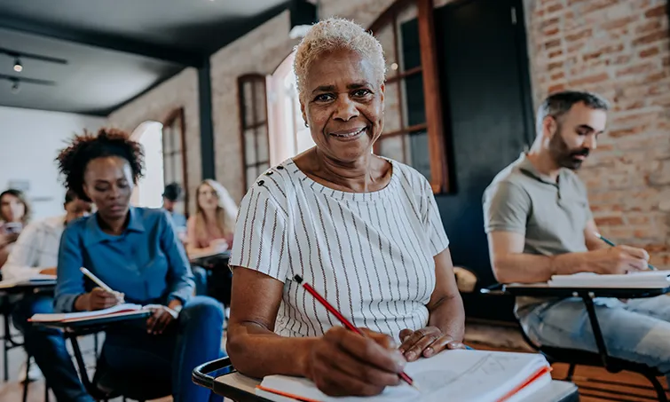 Older African American woman in a classroom
