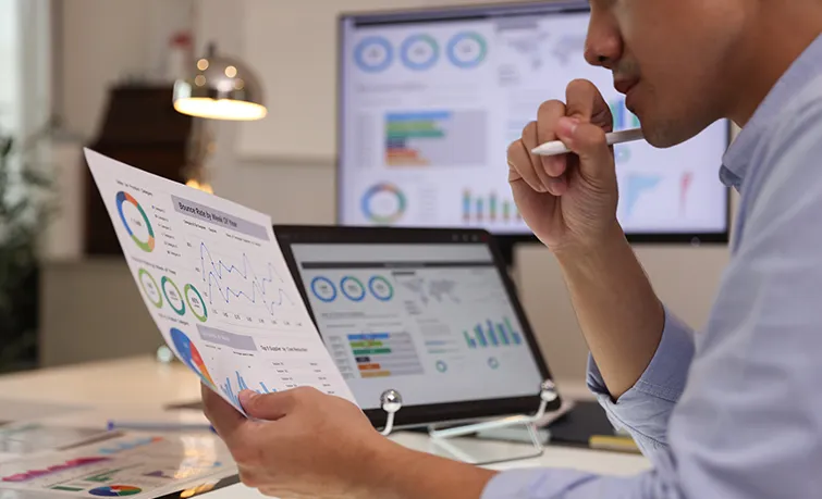 Researcher analyzing data