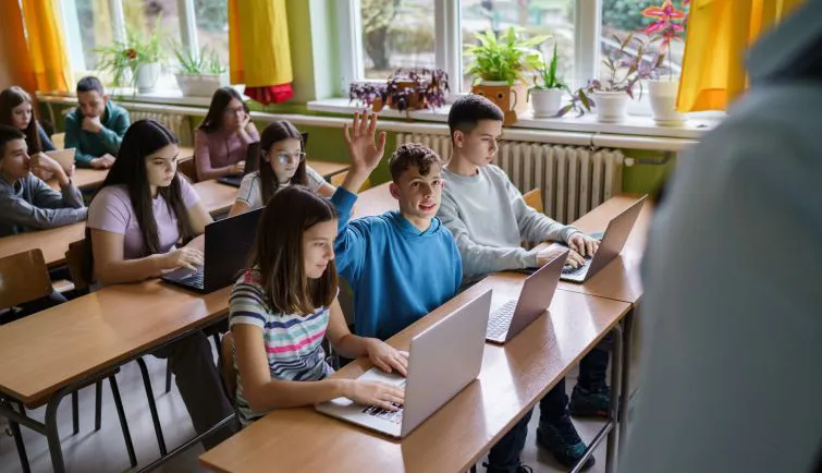 Students in class on laptops