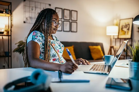 Woman taking an online class