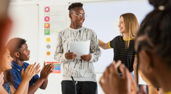 High school student presenting to class