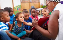 Preschool teacher with kids