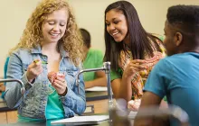 High school students with educational models