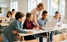 Teacher with elementary school students