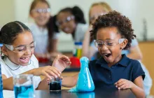 Elementary kids doing a science experiment