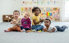 Diverse preschoolers in a classroom