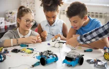 Kids working on a robotics project