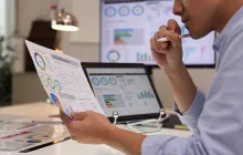 Researcher analyzing data