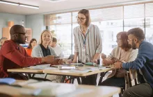 Teachers planning together in classroom