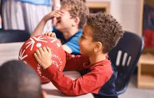 Boy with Special Olympics soccer ball