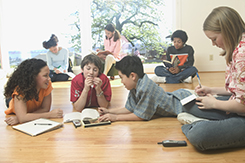 Teenagers working together in a group